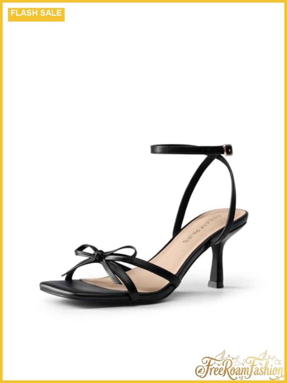 Women's Elegant Bow Strappy Kitten Heel Sandals Square Toe Ankle Strap